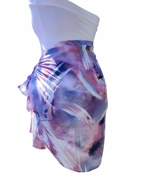 Wzorzysta spódnica plażowa chusta PAREO L/XL fioletowe mazaje